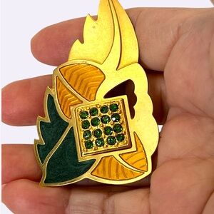 Vintage Berebi Gold and Green Leaf Brooch